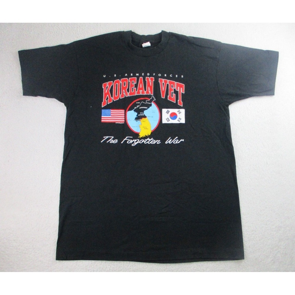 VTG Fruit Of The Loom Korean Vet T Shirt Mens XXL Black The Forgotten War USA